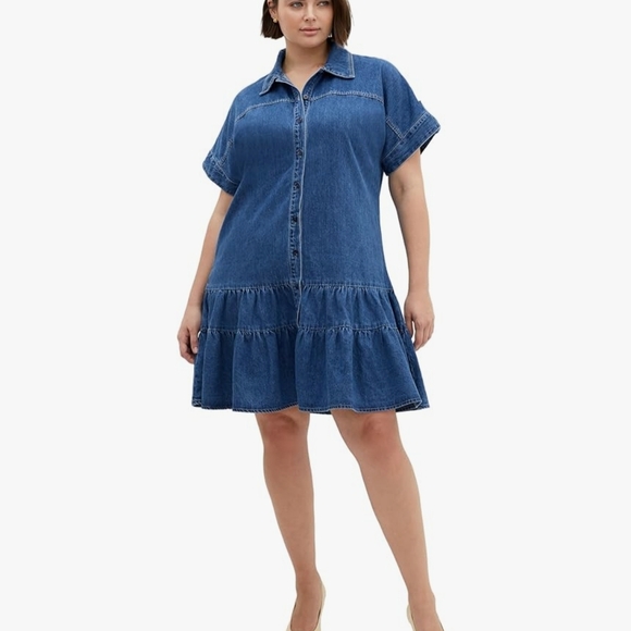 NWT City Chic Medium Wash Button Down Denim Shirt Dress Size 22